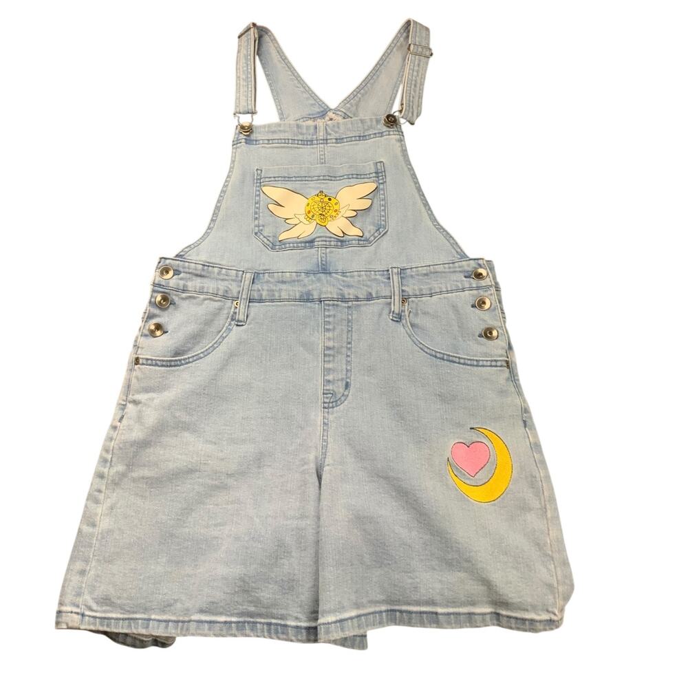 Sailor Moon Hot Topic Denim Shortalls Overalls Romper M Anime Embroidered